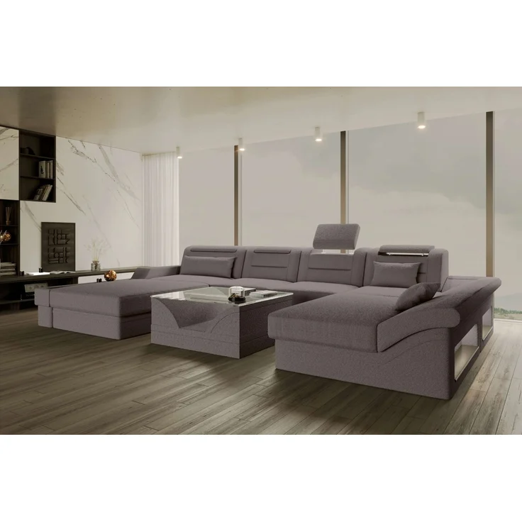 Sofa Dreams - Wohnlandschaft Monza U Form Stoffsofa - Samtstoff - Graphite - Links – Bild 2