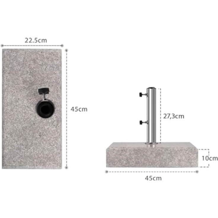 Sekey Granit Sonnenschirmständer mit Edelstahlrohr, Hochwertiger halb-Sockel, für Schirmstöcke bis 22-38 mm, Balkonschirmständer 25KG Grau – Bild 5