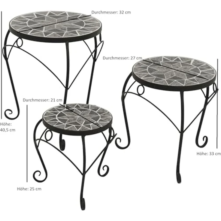 DEGAMO Beistelltisch SIENA (3-er Set), 32cm/27cm/21cm, Stahl + Keramik in Mosaikoptik grau/weiss – Bild 2
