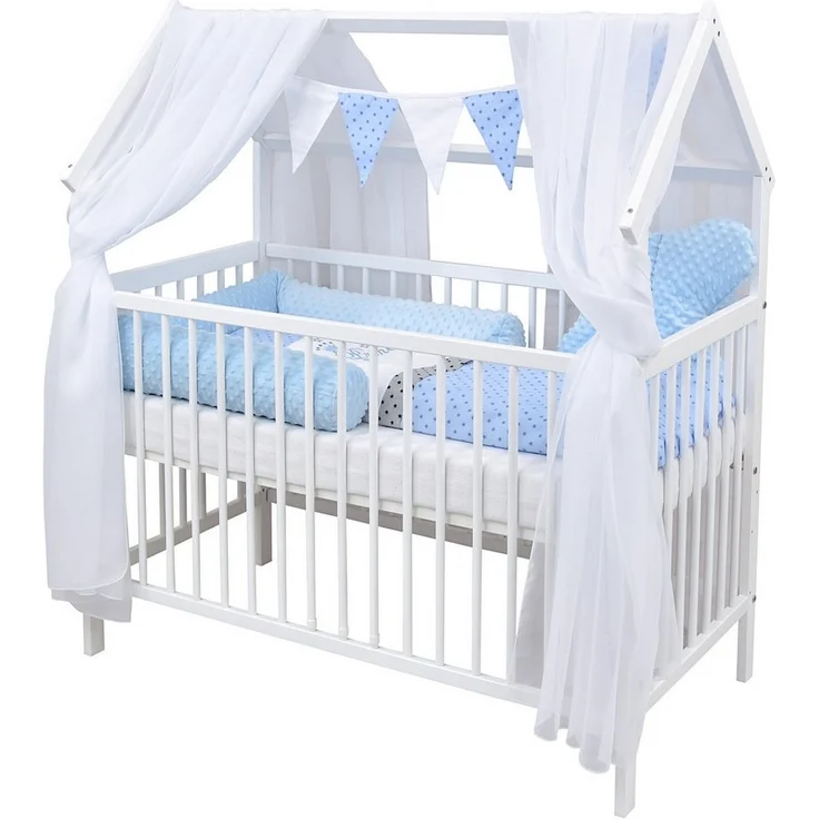 Baby-Delux Komplettbett Hausbett Babybett Schutzgitter Komplettset, 10-tlg, Kinderbett 60x120 cm weiß, Bettset verschiedene Designs – Bild 5