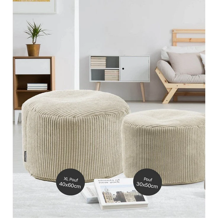 mokebo Pouf Der faule Lenz (aus Cordstoff), Sitzhocker XL, Bodenkissen, Fußhocker, Hocker, Sitzkissen in Beige – Bild 2