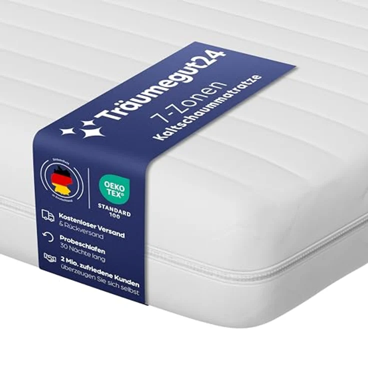 Träumegut24 AquaFlex 7-Zonen Matratze 120x200 cm | H3 | Ergonomische Kaltschaummatratze | Hypoallergen & Antibakteriell | Bezug abnehmbar & waschbar | Oeko-TEX® (120 x 200 cm, H3, 12cm) – Bild 1