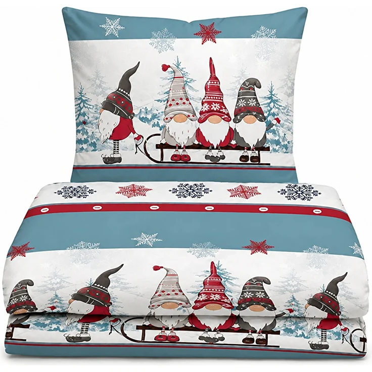 Biber Bettwäsche im Weihnachtsmotiv - Einzelbettwäsche 135x200 cm + 80x80 cm – Bild 2