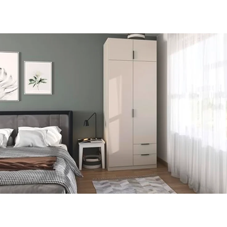 Rauch Möbel Lagoa, Kleiderschrank, Garderobe für Schlafzimmer, Kinderzimmer, Jugendzimmer 4-türig, 2 Schubladen, mit Zubehör Premium, Farbe Beige, Breite 91 cm – Bild 3