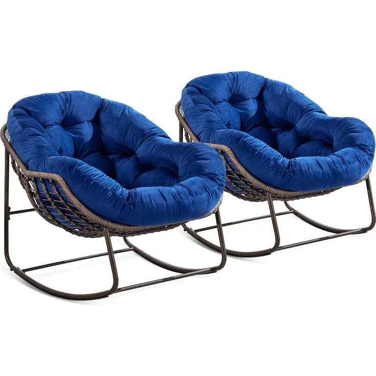 Gepolsterter Schaukelstuhl aus Rattan für den Außenbereich, ideal für Veranda, Wohnzimmer, Terrasse und Garten, Marineblau, 93 x 73 x 23 cm, YOUDENOVA – Bild 8