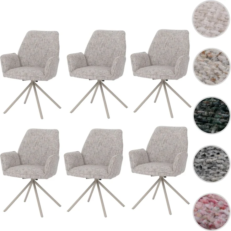 6er-Set Esszimmerstuhl HWC-G67, drehbar Auto-Position Metall Chenille (410g/m²) ~ Gestell creme, beige-hellgrau – Bild 10