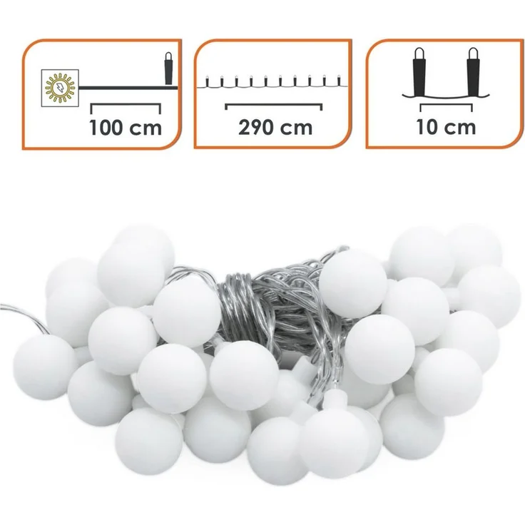 Spetebo LED-Lichterkette Lichterkette 290 cm für Außen mit 30 mini Kugeln, 30-flammig, Automatische Einschaltung bei Dämmerung – Bild 2