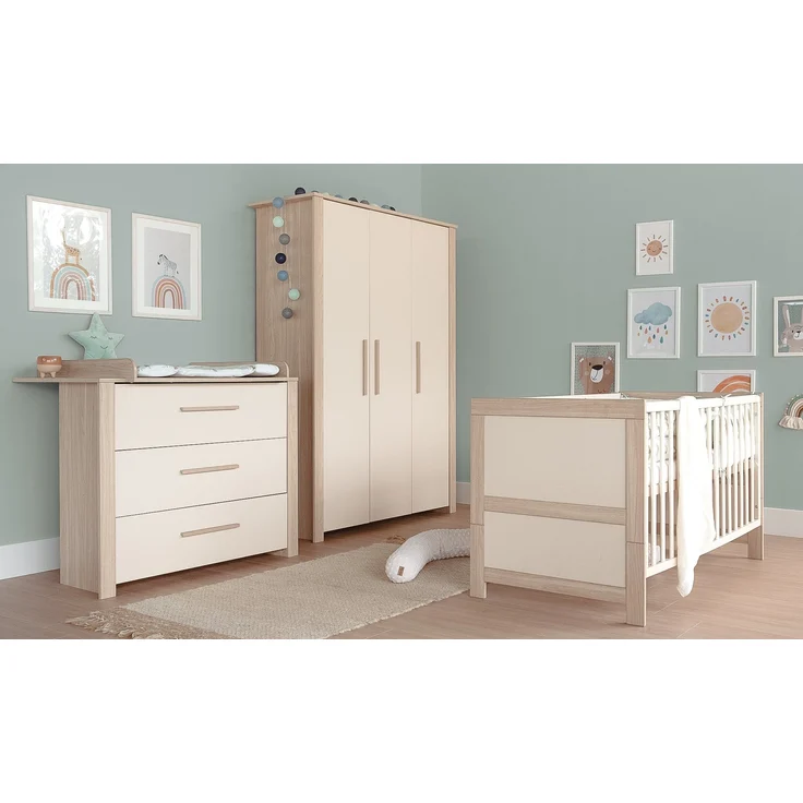 roba Babybett Momo 70 x 140 cm - Mitwachsendes Gitterbett - Höhenverstellbar - Umbaubar zum Juniorbett - Holz cashmere lackiert / Dekor Tristan Eiche – Bild 8