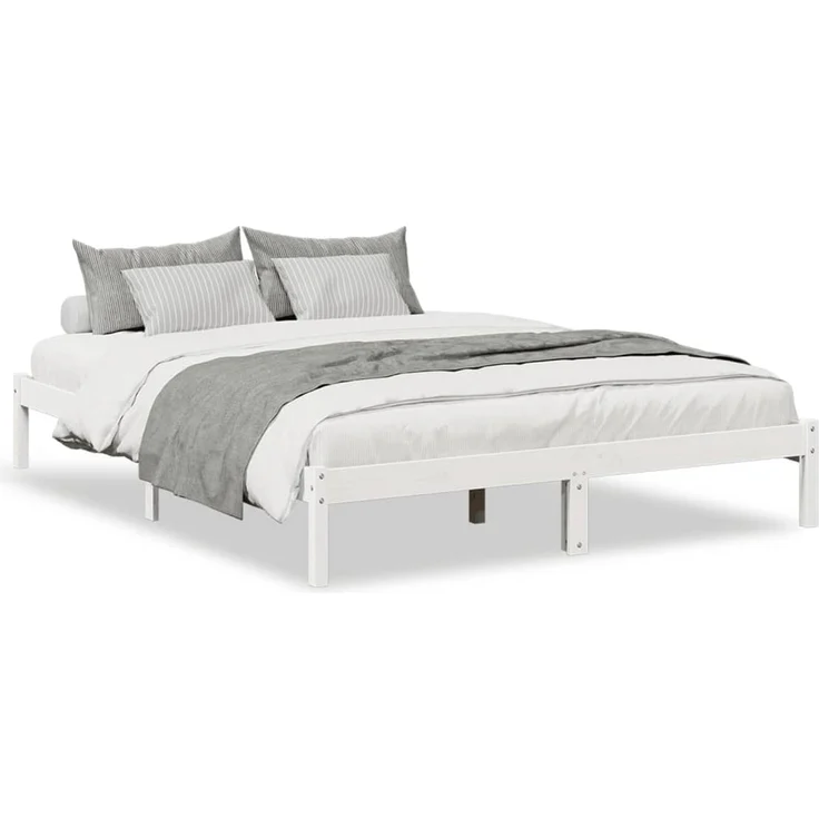 vidaXL Massivholzbett Extra Lang ohne Matratze Weiß 160x220 Kieferholz 852423 – Bild 2