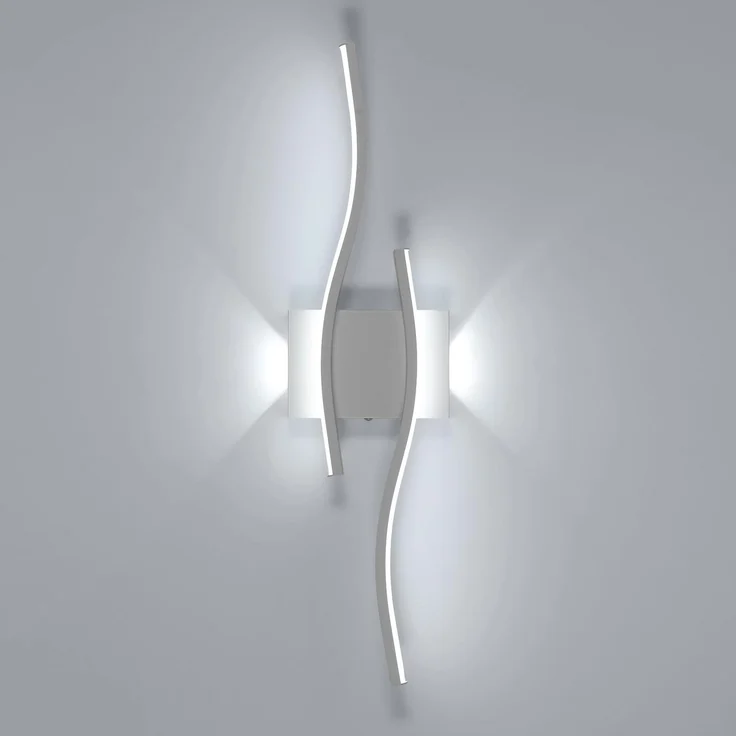 Goeco LED Wandleuchte Innen, 20W 59 cm Lange Wandlampe mit 2 Fimmige aus Acryl 6500K Kaltweißes Licht, Modern Gebogenen LED Wandbeleuchtung für Flur Wohnzimmer Schlafzimmer, Weiß – Bild 1