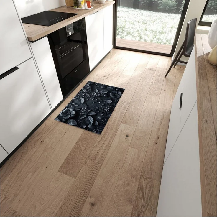 Primedeco Teppich Küchenteppich Blumenmuster Dunkel PVC rutschfest abwaschbar Läufer, Rechteckig, Höhe: 3 mm, Pflegeleicht & Wasserabweisend – Bild 2