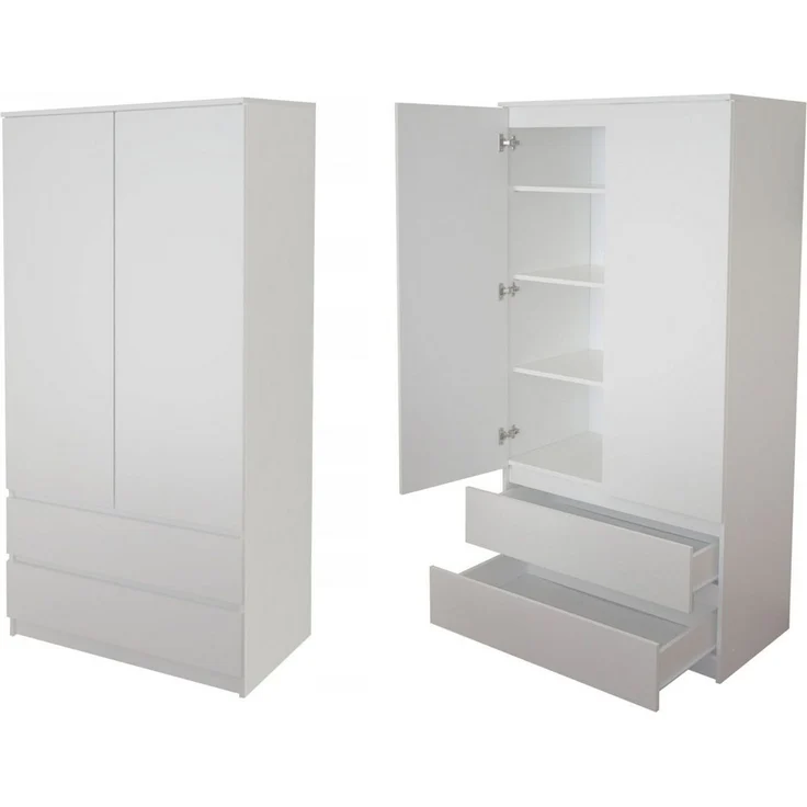Home Collective Kleiderschrank Schrank 90cm breit mit 2 Schubladen, 3 Einlegeböden und Kleiderstange (Haushaltsschrank Schrank Organizer für Schlafzimmer Flur Keller Büro) robust & vielseitig viel Stauraum 90x50x180 (BxTxH) weiß – Bild 1