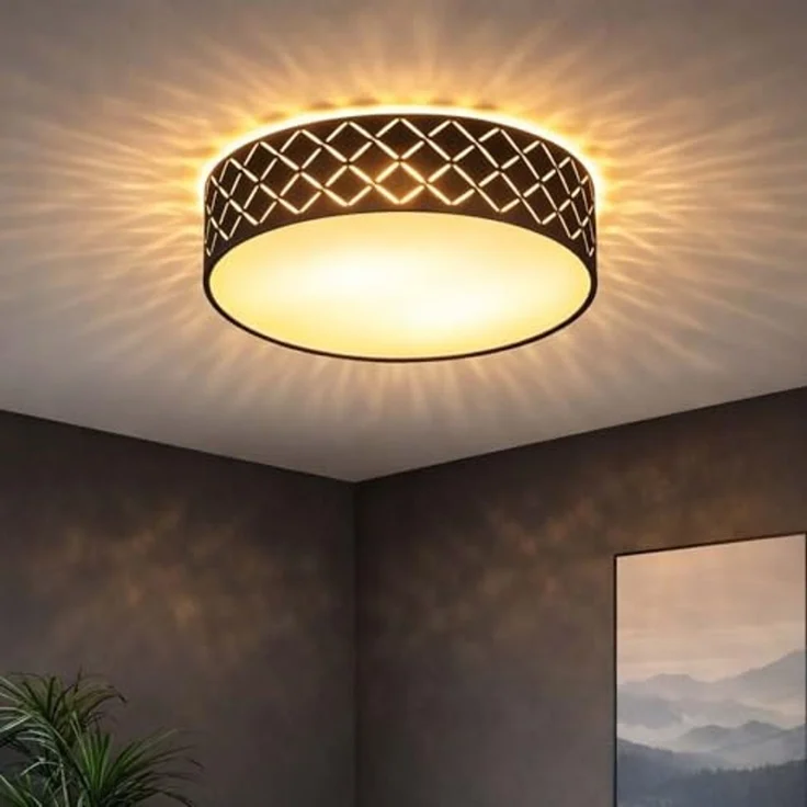 LED Deckenleuchte, Textil, schwarz, gold, satiniert, D 38 cm – Bild 3