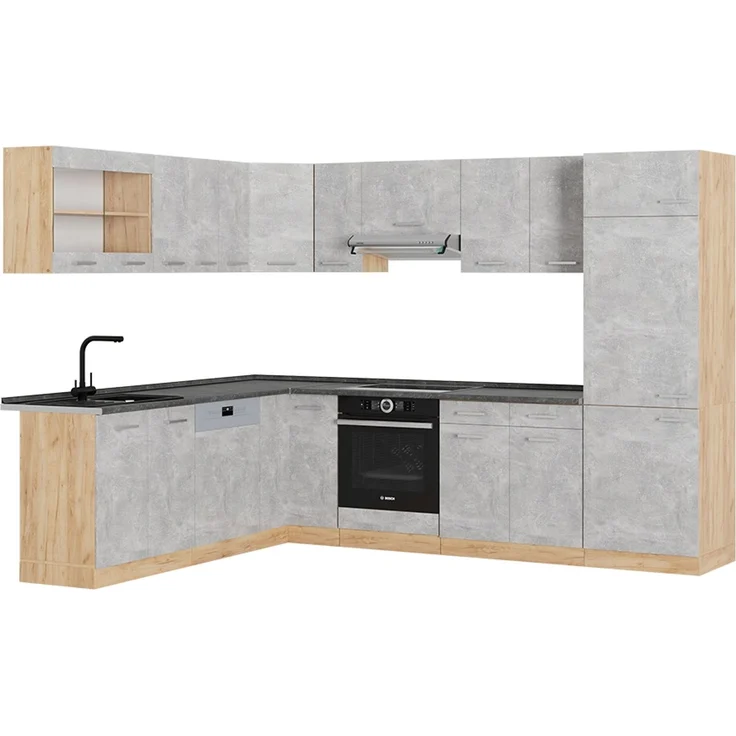 Eckküche R-Line Beton/Goldkraft Eiche 287 x 60 cm , AP Anthrazit Vicco – Bild 1