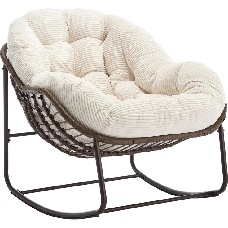 Schaukelstuhl 78x106x90 cm, weiß, handgewebtes synthetisches Rattan, Stahlrahmen, 1 Stück – Bild 5