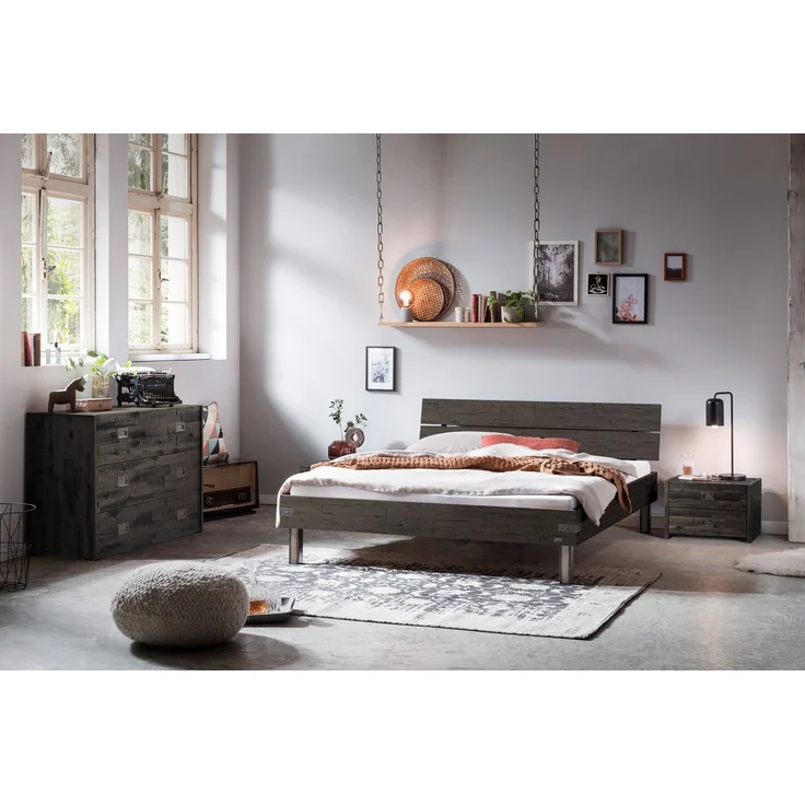 Hasena Massivholzbett Duno Akazie Vintage Grey 160x200 cm, Komforthöhe 25 cm – Bild 2