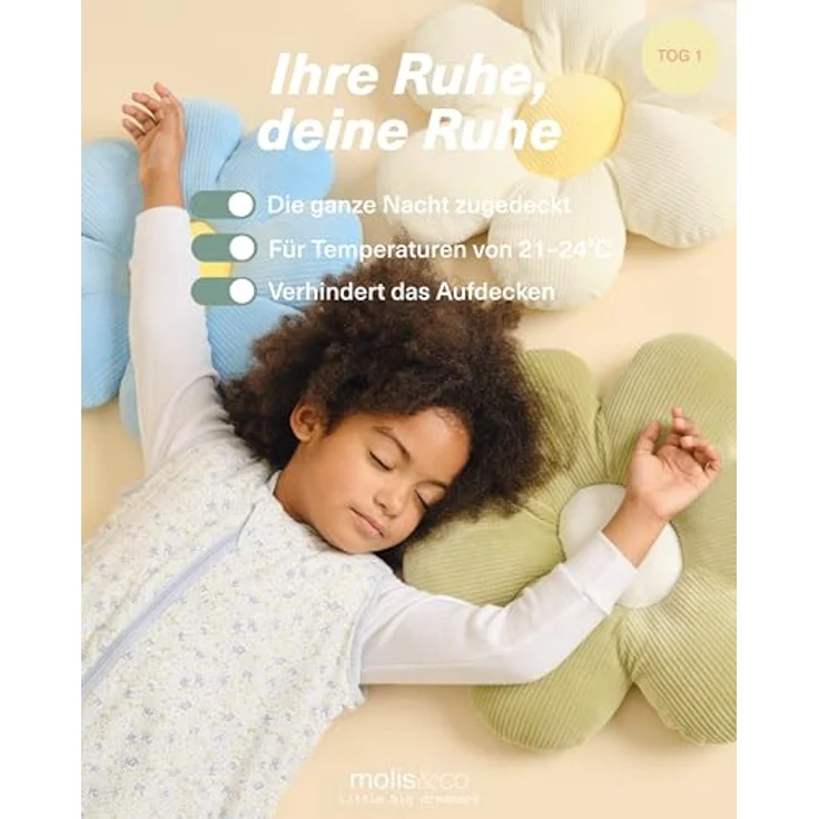 molis&co - Baby Schlafsack mit Füßen - Ideal für Frühling und Herbst - Babyschlafsack mit Füßen 1 tog - Leicht gepolstert - 100% Baumwolle (Oeko-TEX 100), Premium Qualität - Blue Lily (90 cm) – Bild 6