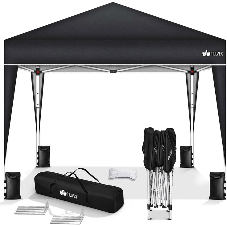 tillvex Pop-Up Faltpavillon mit Tasche, wasserdicht, höhenverstellbar & UV Schutz 50+, Stahl / Polyester, 3x3 m, Schwarz – Bild 6
