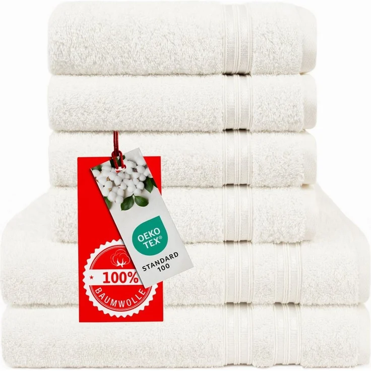 Hammetex 6 teiliges Handtuch Set, 100% Baumwolle Weich Saugstark Qualität Handtücher Set, 2 Badetücher 70x140 cm, 4 Handtücher 50x100 cm, Creme – Bild 3