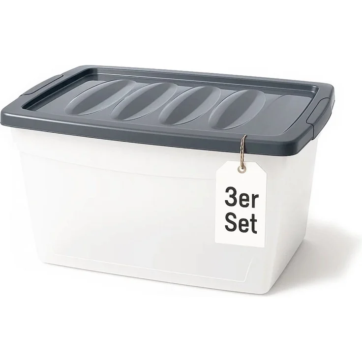 BigDean 3x 60 L Aufbewahrungsbox mit Deckel groß Budget Line Plastikbox mit Deckel – Bild 5