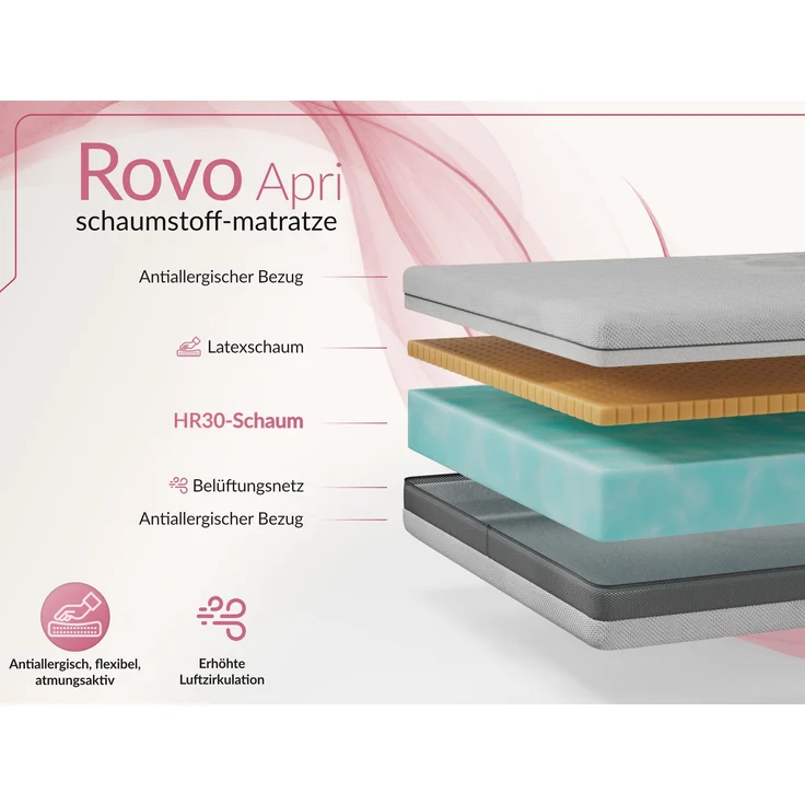 Ergonomische Latexmatratze, Höhe 19 cm, Härtegrad H2, Rollmatratze mit HR-Schaum, für Allergiker mit abnehmbarem Bezug - 200 x 200 cm - ROVO - APRI – Bild 3