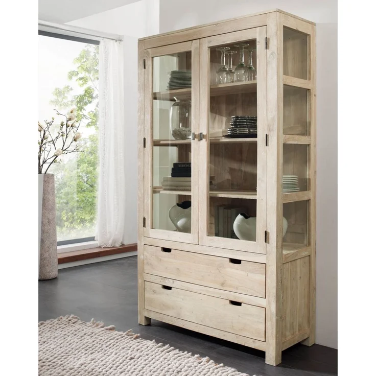 Vitrine Akazie 110x45x200 white stone getüncht NATURE WHITE #65 – Bild 3