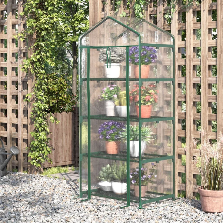 Wohnora-Gartengewächshaus mit 4 Ablagen, Balkongewächshaus, verstärkte PVC-Plane, Stahlrahmen, Reißverschlusstür, für Gemüse, Pflanzen und Blumen, für drinnen und draußen, 70 x 50 x 160 cm, transparent,H 1600cm x T 700cm x B 500cm – Bild 2