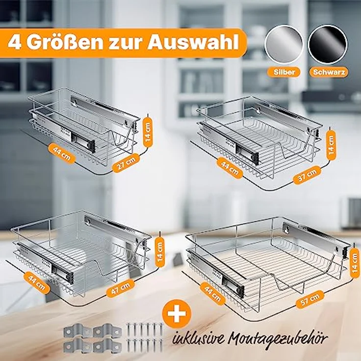 KESSER® Teleskopschublade 30-60cm Schrankbreite verchromt aus Edelstahl Schubladeneinsatz für Küchenschrank Korbauszug Schrankauszug 1x 60cm - Silber – Bild 8