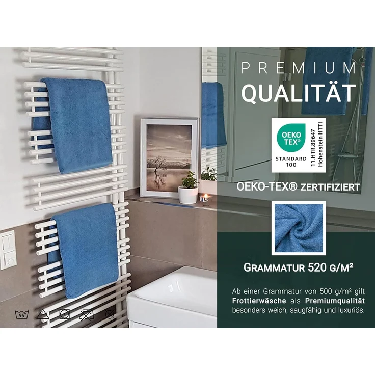 ZOLLNER Duschtücher 3er Set, blau, 70x140 cm, 100% Baumwolle – Bild 4
