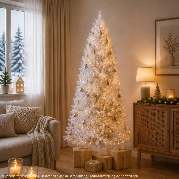 HXT 1015 Weiß 210 cm künstlicher Weihnachtsbaum inkl. Metallständer, schwer entflammbar – Bild 2