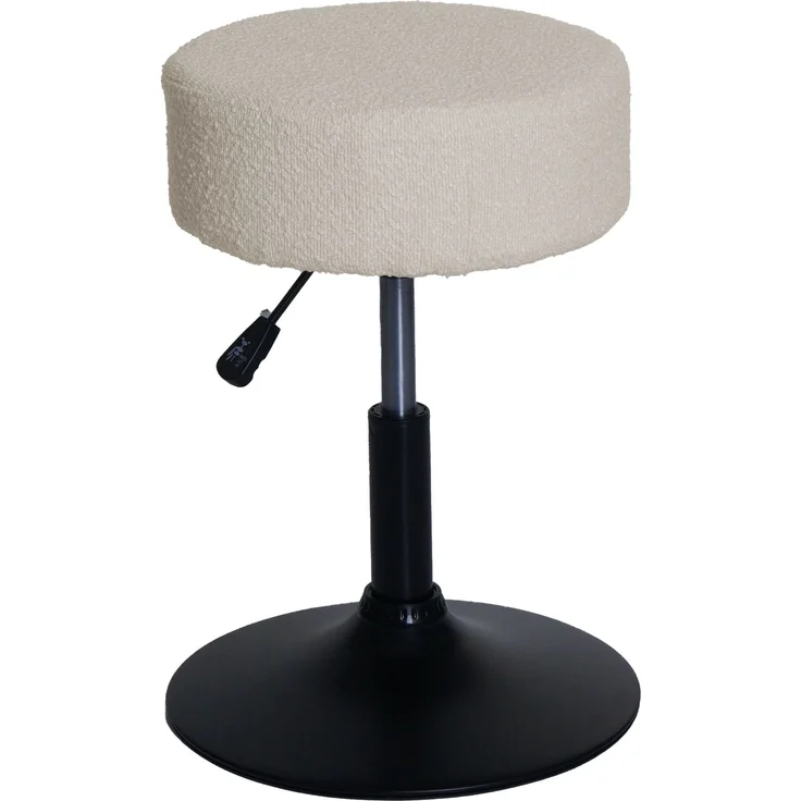 Hocker HWC-C22, Sitzhocker Schminkhocker, höhenverstellbar drehbar Ø 37cm Stoff Bouclé (450g/m²) FSC® ~ creme-weiß – Bild 9