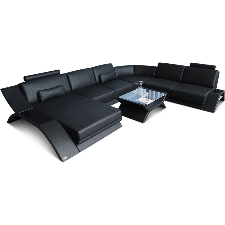 Sofa Dreams - XXL Wohnlandschaft Calabria – Leder Luxus - Kunstleder - schwarz - Links