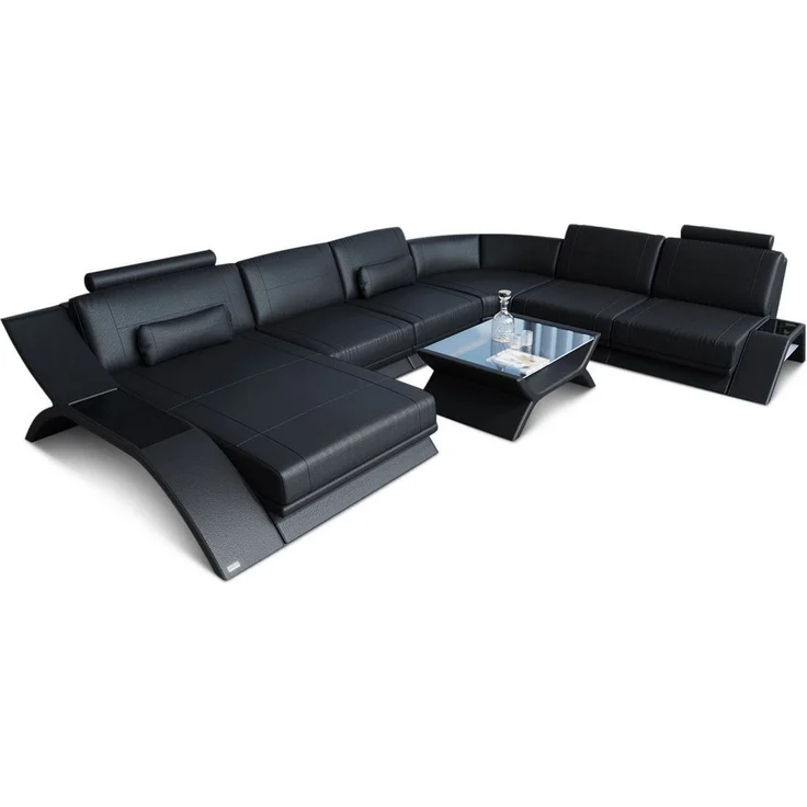 Sofa Dreams - XXL Wohnlandschaft Calabria – Leder Luxus - Kunstleder - schwarz - Links – Bild 1