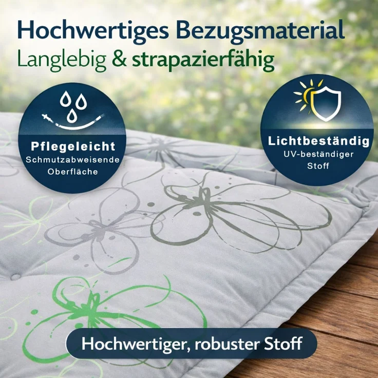 BURI 4x Auflagen Set Hochlehner für Gartenstühle 120x48x7cm Sesselauflagen Polster UV Lichtecht - Gartenstuhlauflagen Blumen Muster Stuhlkissen mit Dicker Schaumstoff Füllung (Grau) – Bild 7