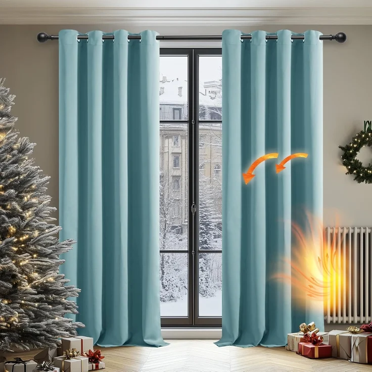 Deconovo Verdunkelungsvorhang Kälteschutz Gardinen Schlafzimmer Vorhang Blickdicht, 260x140 cm(HöhexBreite), Himmelblau, 2er Set – Bild 2