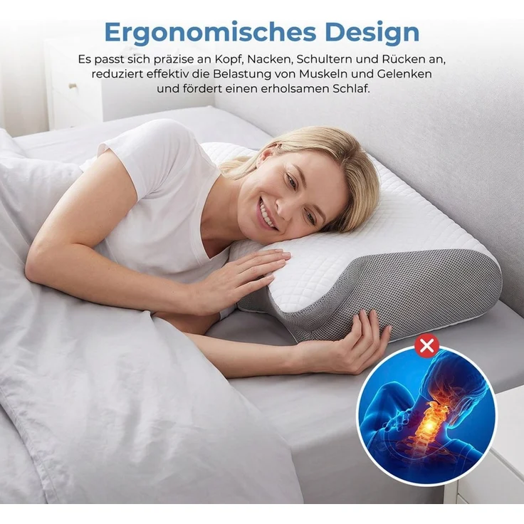 AKKEE Nackenstützkissen Orthopädisches Kissen Kopfkissen Nackenschmerzen aus Memory Foam, Ergonomisches – Bild 2