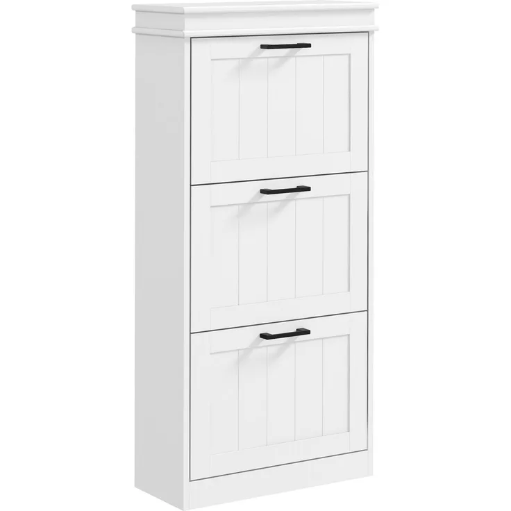 Schuhschrank, 3 Klapptüren, 15 Paar, verstellbare Einlegeböden, für Eingangsbereich, Flur, 54 x 24 x 117,5 cm, weiß