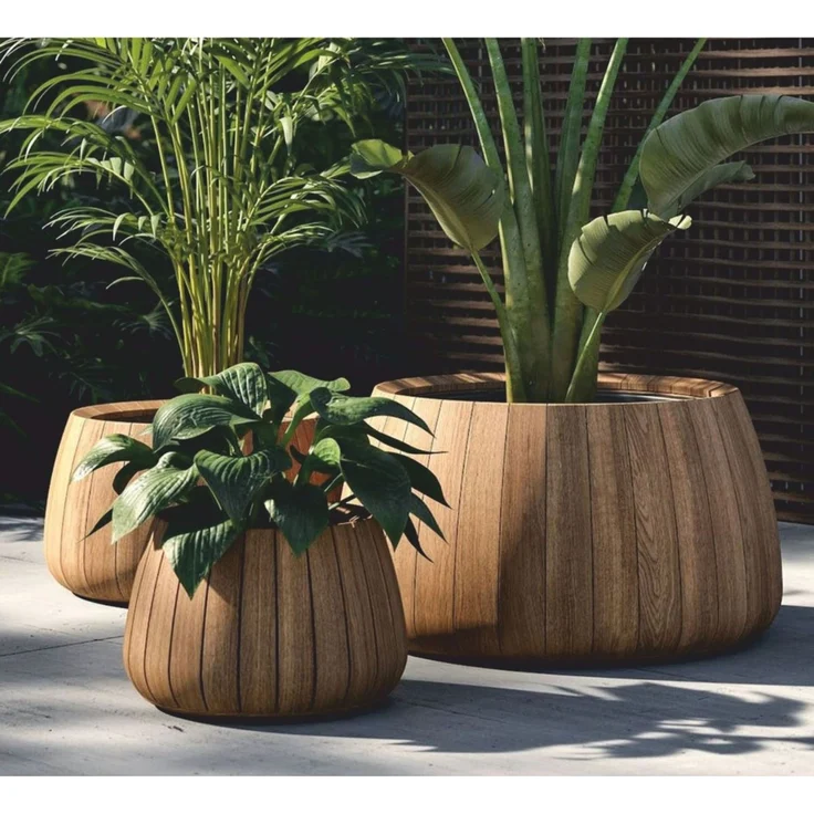 Casa Padrino Luxus Teakholz Blumentopf Naturfarben Ø 70 cm - Runder Pflanzentopf - Garten Deko Accessoires - Terrassen Deko – Bild 2