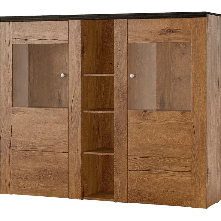Home affaire Highboard Larona, zeitlose Hochkommode mit 2 Türen, Türkommode, Höhe 129,5 cm, Anrichte mit dekorative Rahmenoptik, Türen mit Glaseinsatz
