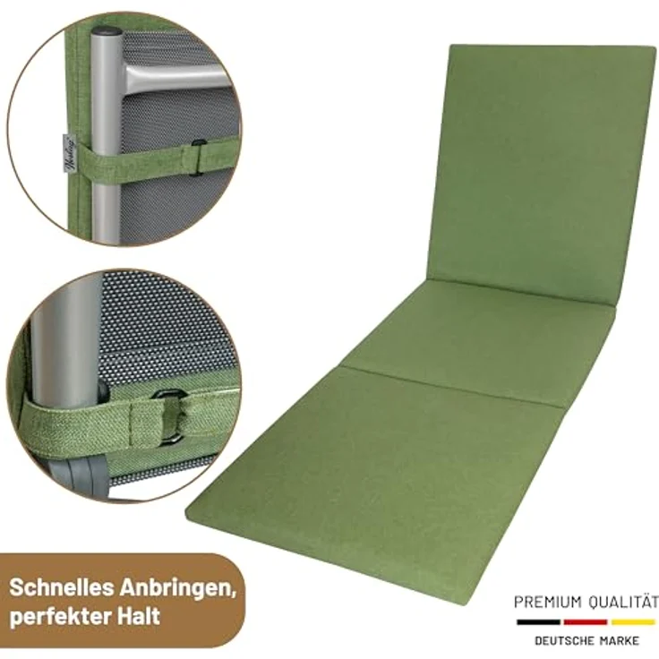 Herlag Liegenauflage Sunny, Auflage für Gartenliege 200 x 60 x 4 cm Wetterfest Bezug Waschbar Oliv – Bild 7