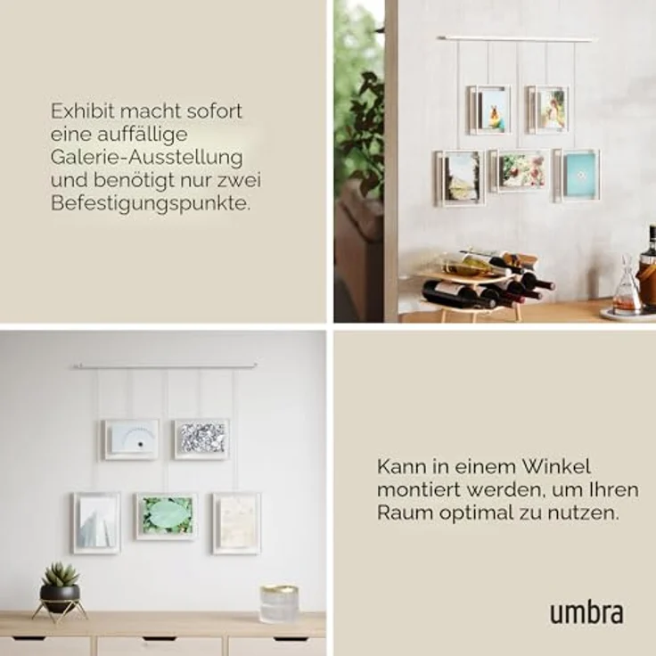 Umbra Bilderrahmen Exhibit, Foto Collage, Bilderrahmen Set, 5 Photos, Glas, Edelstahl, Weiß, 1013426-660 – Bild 5