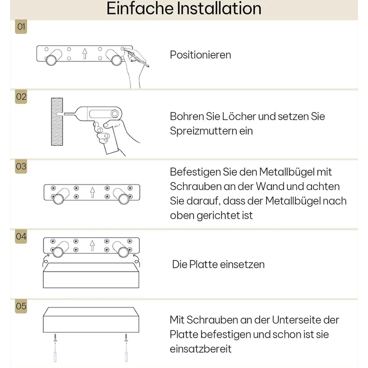 eSituro Wandregal, schwebendes Regal für Wandmontage, Schweberegal Hängeregal Wandbrett im Wohnzimmer Schlafzimmer Küche Badezimmer, arktisweiß, MDF, 25 x 3,8 x 22,9 cm – Bild 9