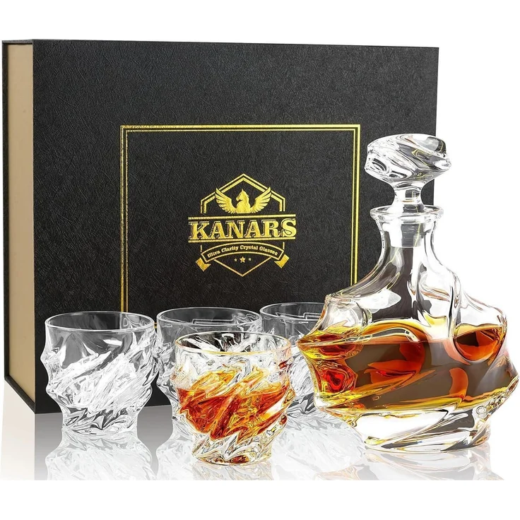 Whisky Karaffe Set mit 4 Gläsern 750ml Bleifrei Luxus Geschenk – Bild 1