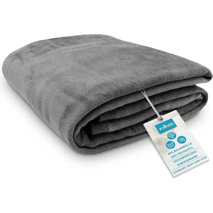 ZOLLNER Kuscheldecke mit Einfassband, 220x240 cm, grau – Bild 1