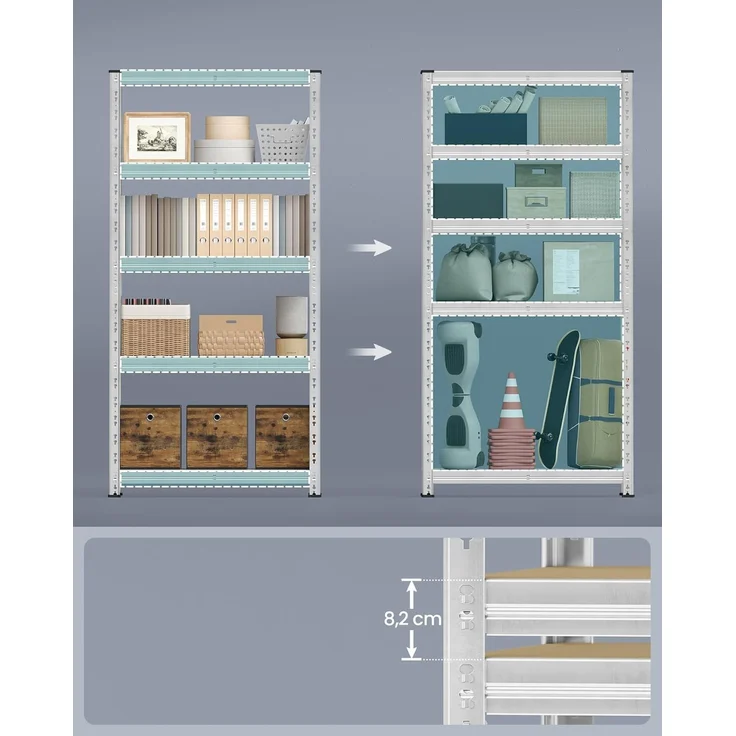 SONGMICS Schwerlastregal, 2er Set, Kellerregal, 40 x 90 x 180 cm, bis 875 kg belastbar, einfache Montage, Lagerregal, verstellbare Ablagen, Lagerregal, silbern – Bild 2