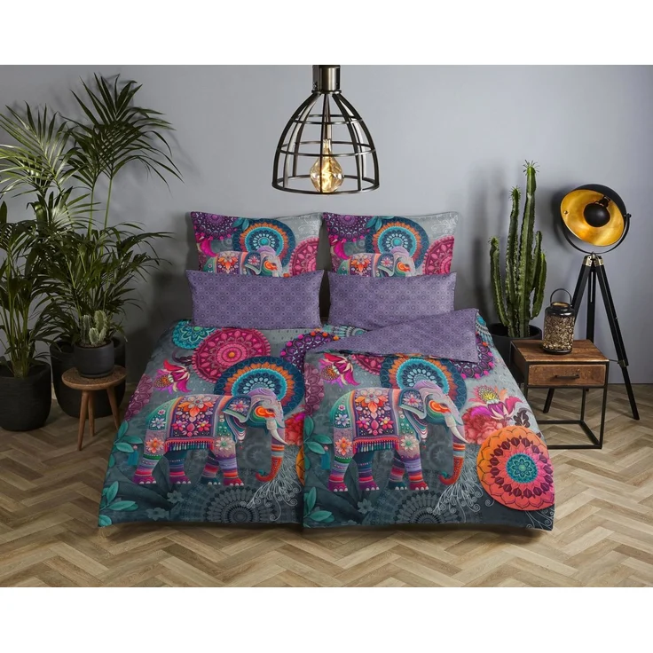hip Bettwäsche 100% Baumwolle, Flanell, 2 teilig, bunte Mandalas, Elefant, Wendebettwäsche – Bild 2