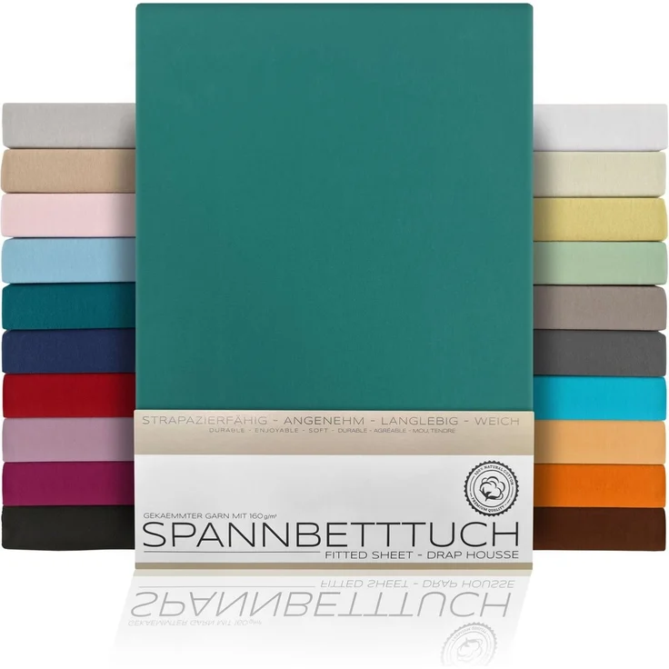 Beautex Spannbettlaken, Gummizug: rundum, (1 Stück), gekämmte Baumwolle Premium Jersey, 160g/m², Petrol, Topper - 100 x 200 x 15 cm – Bild 5