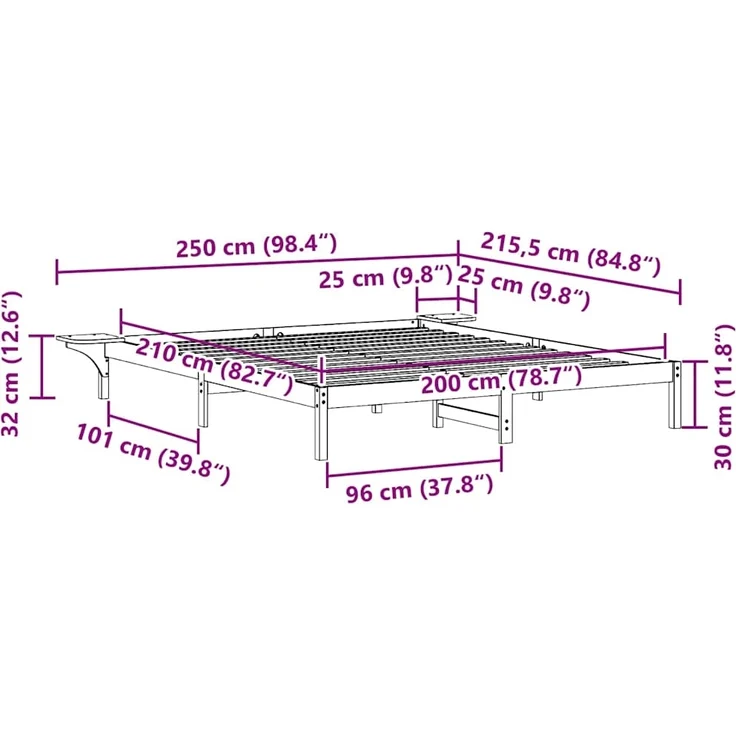 vidaXL Bettgestell mit Nachttischen Wachsbraun 200 x 210 cm 873237 – Bild 10