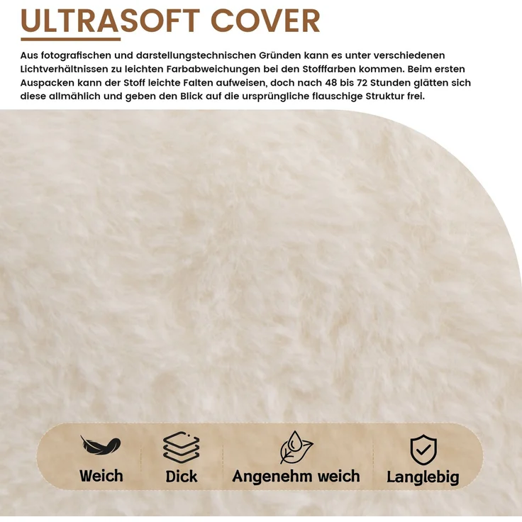 Sitzsack für Erwachsene, flauschiger Loungesessel aus Kunstfell, vakuumverpackt und montagefrei, für Wohnzimmer, Schlafzimmer, Balkon - Groß(Cremefarben)--Weiß--111x123x75cm--YOUDENOVA – Bild 8