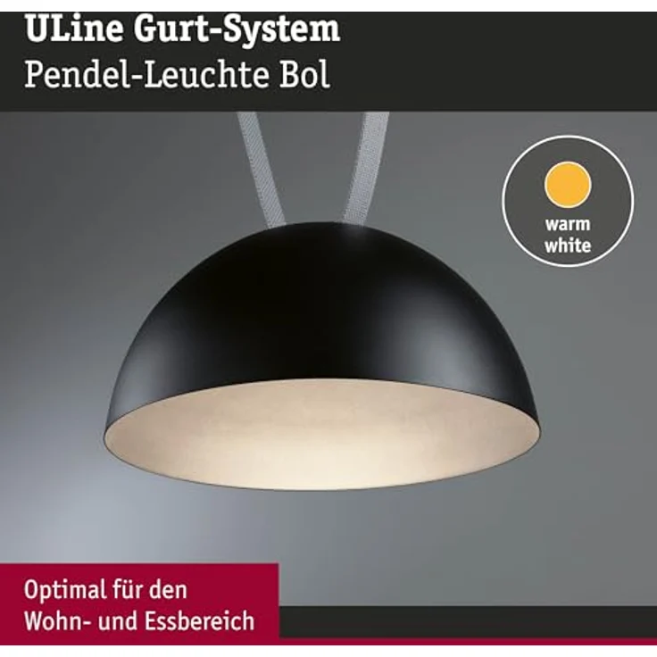 Paulmann Pendelleuchte Bol Uline, 12W LED, Aluminium schwarz, 3000K warmweiß Licht, Ø 30 cm – Bild 3